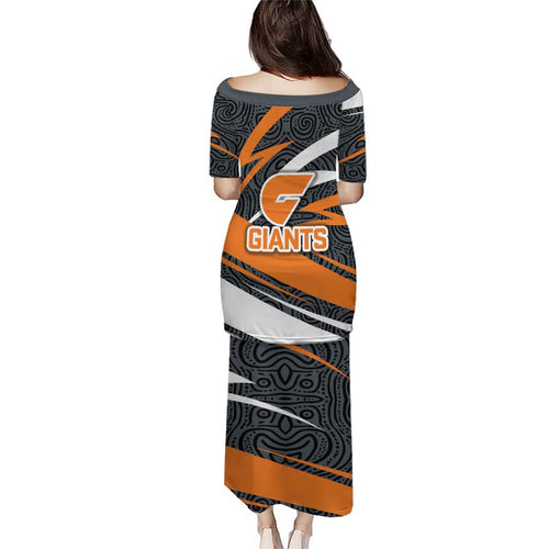 Greater Western Sydney Giants Australian Football Family Matching Puletasi and Hawaiian Shirt Athletic Hero Mascot With Indigenous Pattern Art
