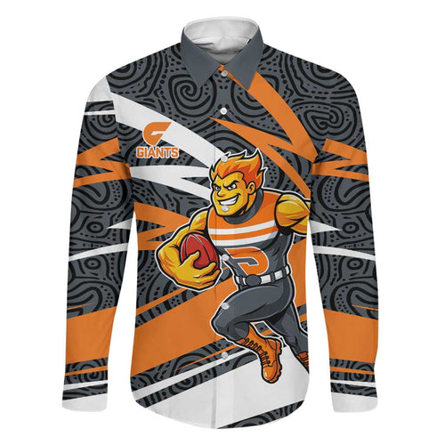 Greater Western Sydney Giants Australian Football Family Matching Short Sleeve Bodycon Dress and Hawaiian Shirt Athletic Hero Mascot With Indigenous Pattern Art
