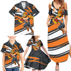 Greater Western Sydney Giants Australian Football Family Matching Summer Maxi Dress and Hawaiian Shirt Athletic Hero Mascot With Indigenous Pattern Art