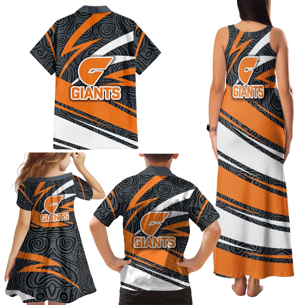 Greater Western Sydney Giants Australian Football Family Matching Tank Maxi Dress and Hawaiian Shirt Athletic Hero Mascot With Indigenous Pattern Art