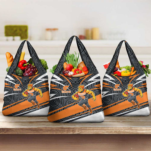 Greater Western Sydney Giants Australian Football Grocery Bag Athletic Hero Mascot With Indigenous Pattern Art