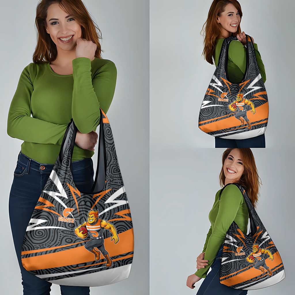 Greater Western Sydney Giants Australian Football Grocery Bag Athletic Hero Mascot With Indigenous Pattern Art