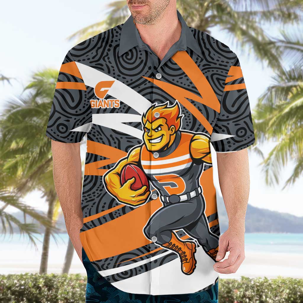 Greater Western Sydney Giants Australian Football Hawaiian Shirt Athletic Hero Mascot With Indigenous Pattern Art