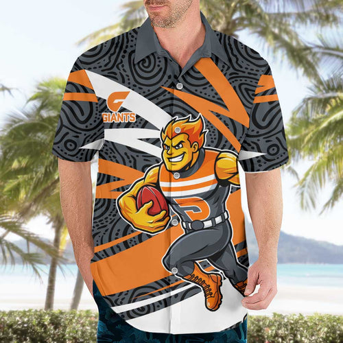 Greater Western Sydney Giants Australian Football Hawaiian Shirt Athletic Hero Mascot With Indigenous Pattern Art