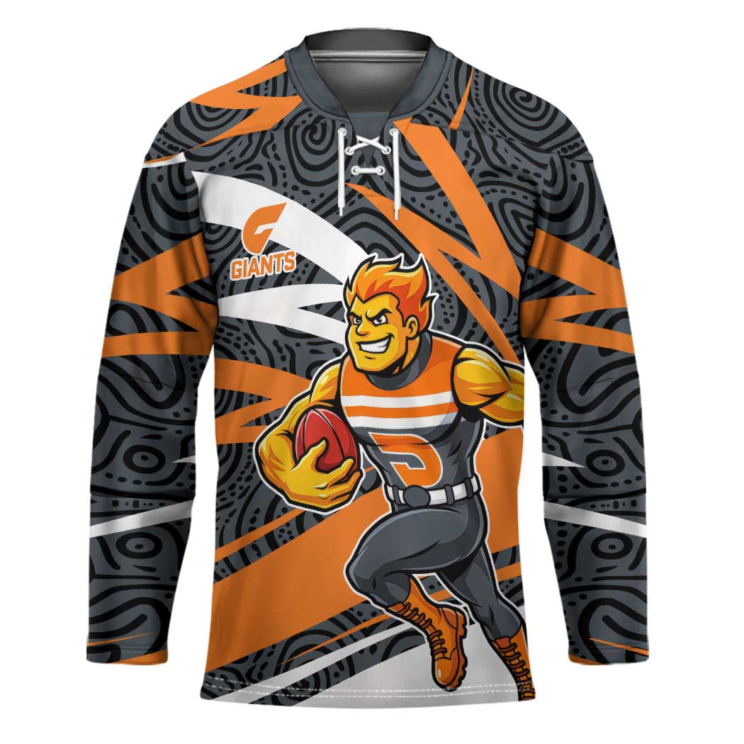 Greater Western Sydney Giants Australian Football Hockey Jersey Athletic Hero Mascot With Indigenous Pattern Art