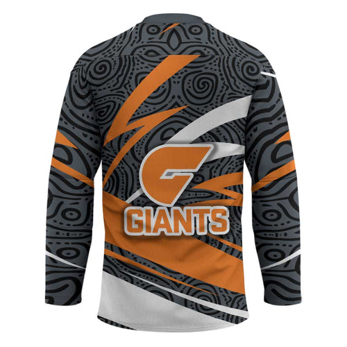 Greater Western Sydney Giants Australian Football Hockey Jersey Athletic Hero Mascot With Indigenous Pattern Art