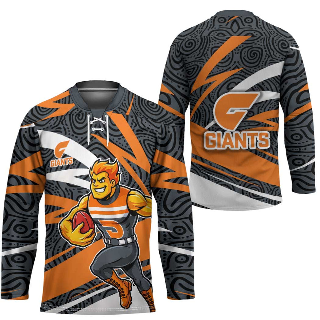 Greater Western Sydney Giants Australian Football Hockey Jersey Athletic Hero Mascot With Indigenous Pattern Art
