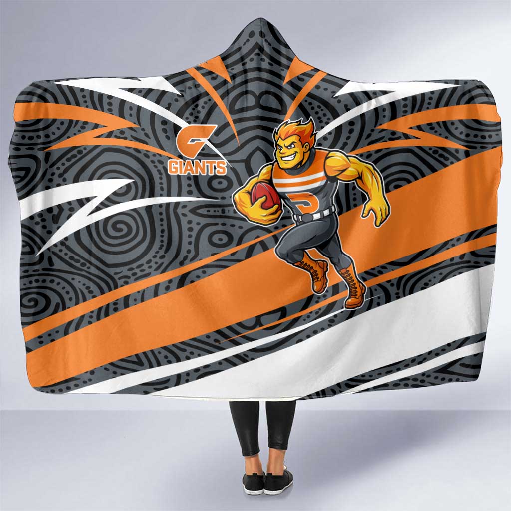 Greater Western Sydney Giants Australian Football Hooded Blanket Athletic Hero Mascot With Indigenous Pattern Art