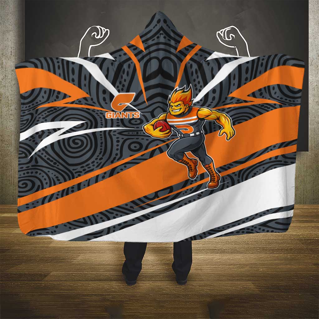 Greater Western Sydney Giants Australian Football Hooded Blanket Athletic Hero Mascot With Indigenous Pattern Art