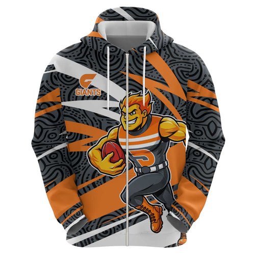 Greater Western Sydney Giants Australian Football Hoodie Athletic Hero Mascot With Indigenous Pattern Art