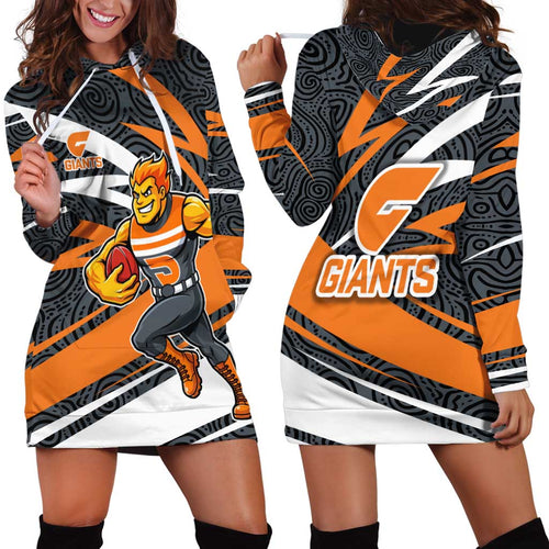 Greater Western Sydney Giants Australian Football Hoodie Dress Athletic Hero Mascot With Indigenous Pattern Art