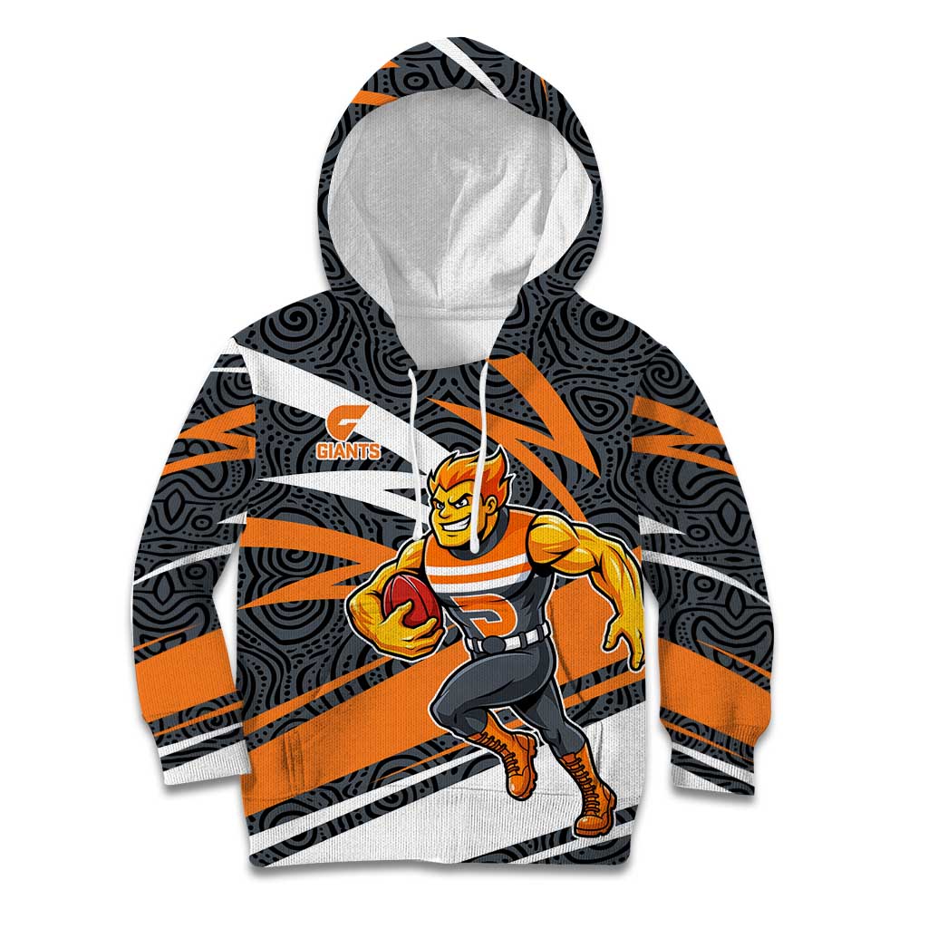 Greater Western Sydney Giants Australian Football Kid Hoodie Athletic Hero Mascot With Indigenous Pattern Art