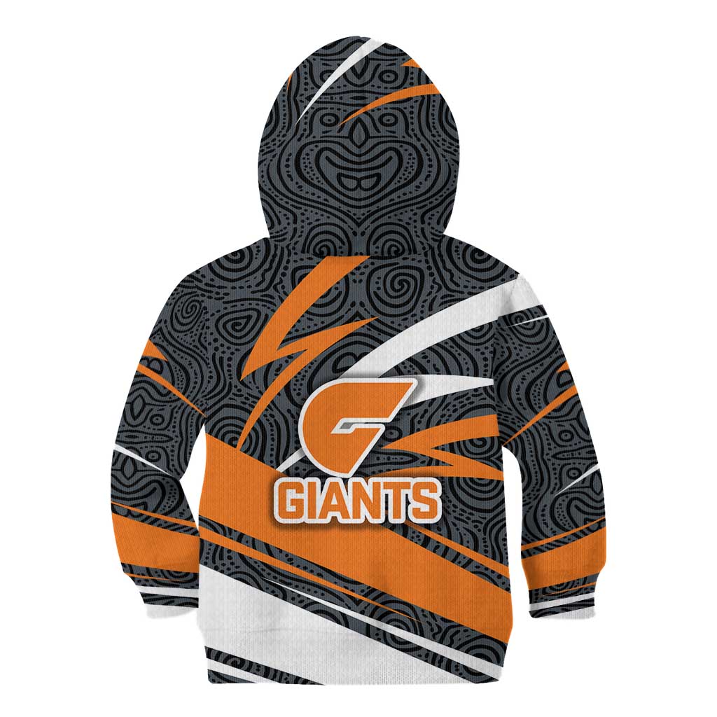 Greater Western Sydney Giants Australian Football Kid Hoodie Athletic Hero Mascot With Indigenous Pattern Art
