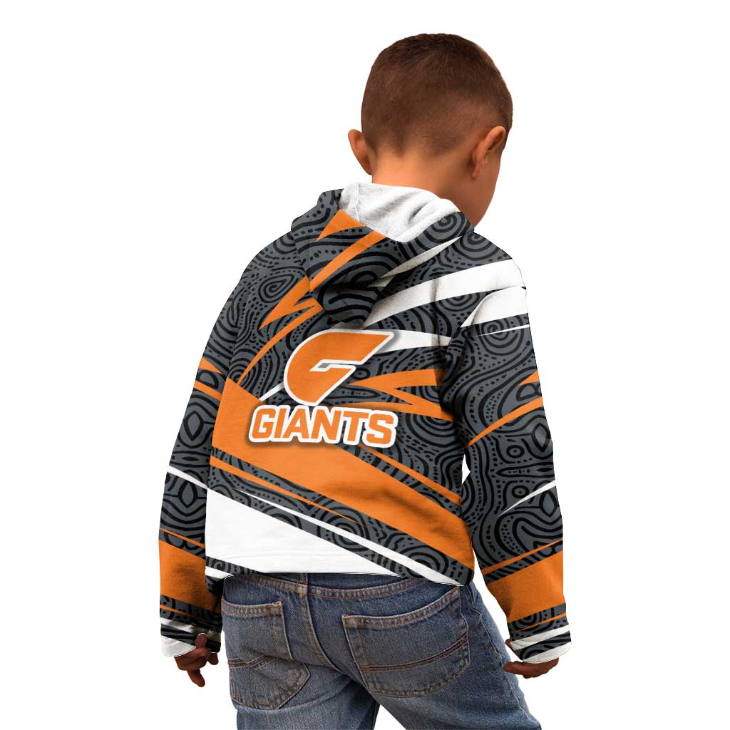 Greater Western Sydney Giants Australian Football Kid Hoodie Athletic Hero Mascot With Indigenous Pattern Art
