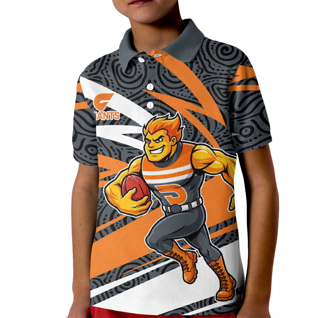 Greater Western Sydney Giants Australian Football Kid Polo Shirt Athletic Hero Mascot With Indigenous Pattern Art