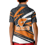 Greater Western Sydney Giants Australian Football Kid Polo Shirt Athletic Hero Mascot With Indigenous Pattern Art