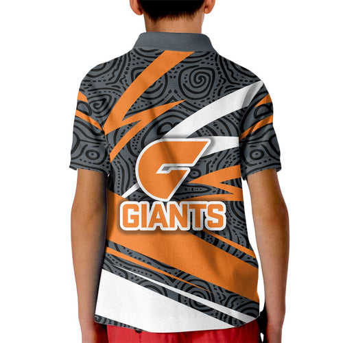 Greater Western Sydney Giants Australian Football Kid Polo Shirt Athletic Hero Mascot With Indigenous Pattern Art