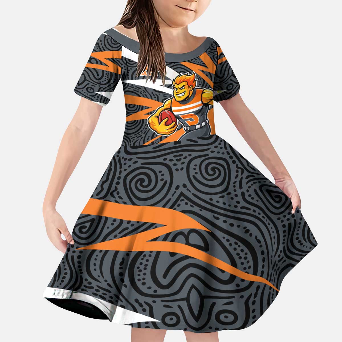 Greater Western Sydney Giants Australian Football Kid Short Sleeve Dress Athletic Hero Mascot With Indigenous Pattern Art