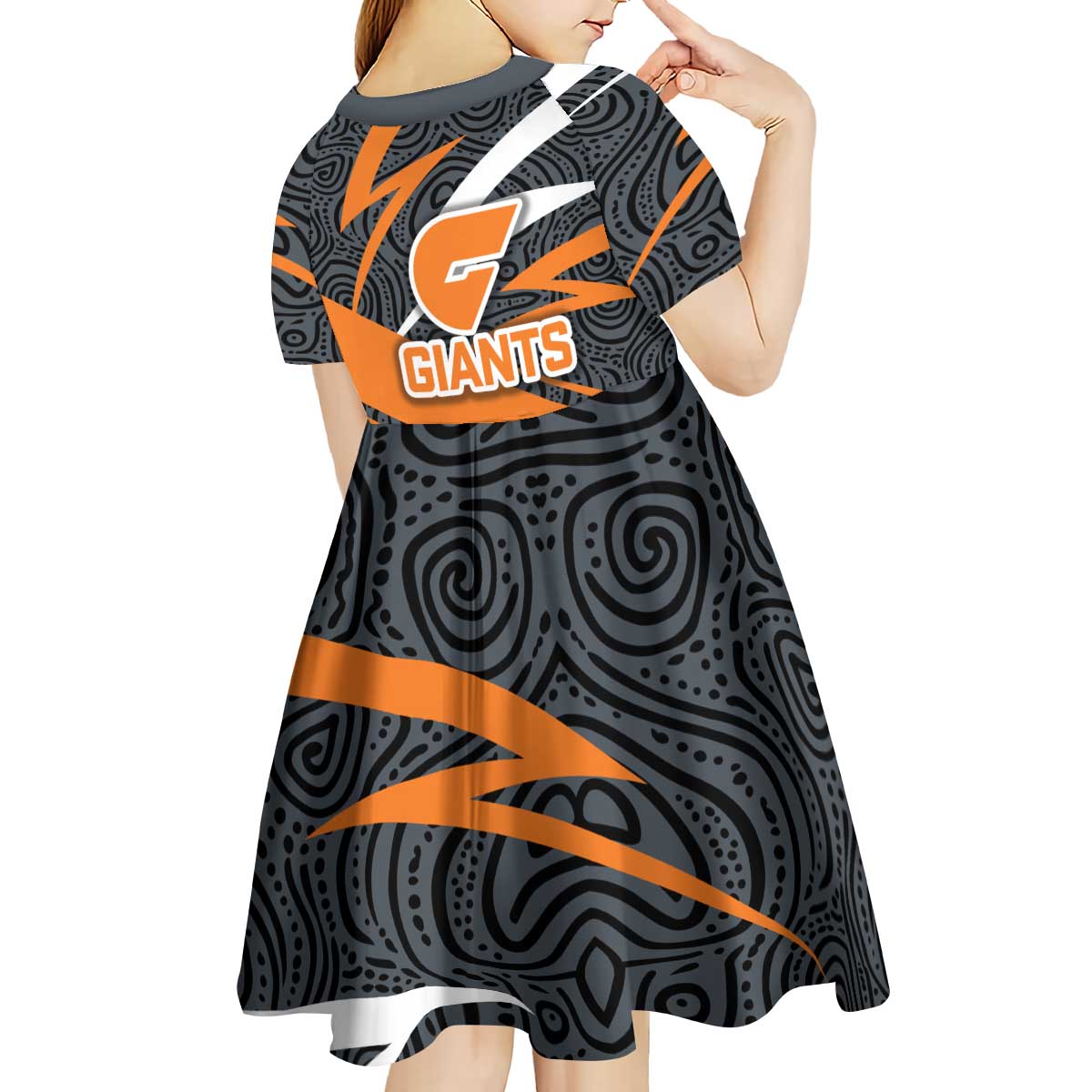Greater Western Sydney Giants Australian Football Kid Short Sleeve Dress Athletic Hero Mascot With Indigenous Pattern Art