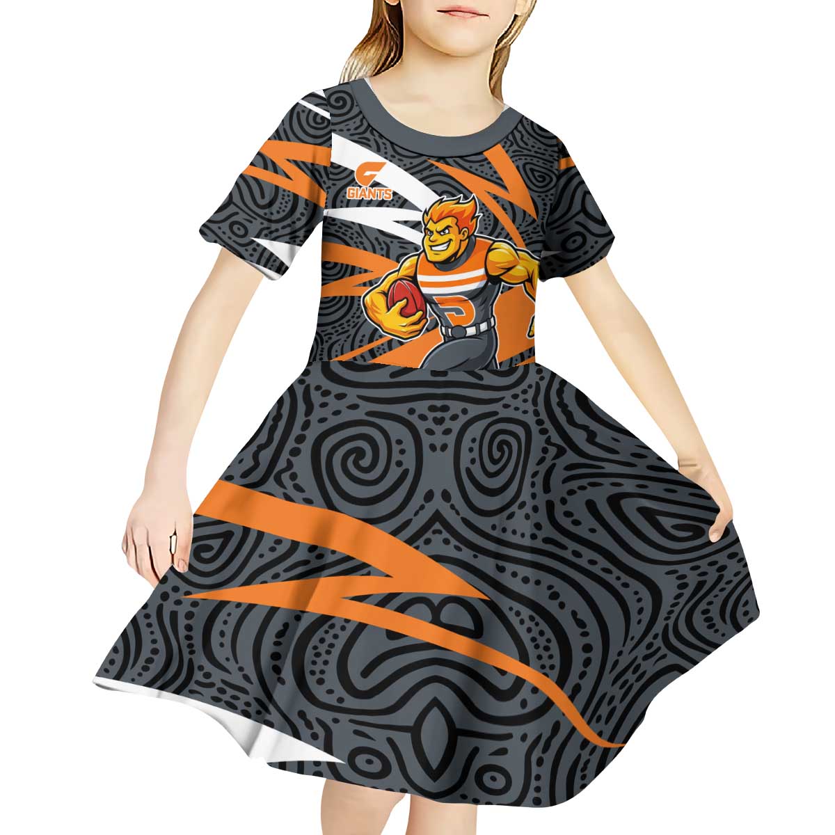 Greater Western Sydney Giants Australian Football Kid Short Sleeve Dress Athletic Hero Mascot With Indigenous Pattern Art