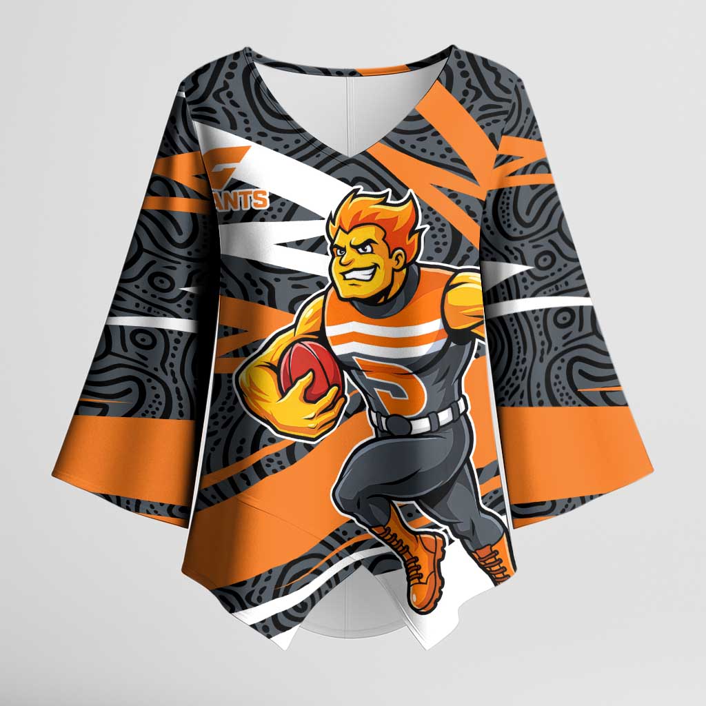 Greater Western Sydney Giants Australian Football Kimono Sleeve Blouse Athletic Hero Mascot With Indigenous Pattern Art