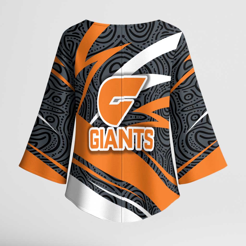 Greater Western Sydney Giants Australian Football Kimono Sleeve Blouse Athletic Hero Mascot With Indigenous Pattern Art