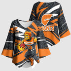 Greater Western Sydney Giants Australian Football Kimono Sleeve Blouse Athletic Hero Mascot With Indigenous Pattern Art