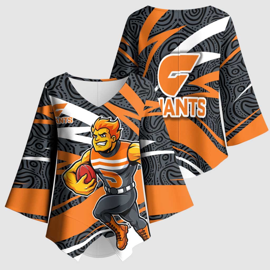 Greater Western Sydney Giants Australian Football Kimono Sleeve Blouse Athletic Hero Mascot With Indigenous Pattern Art