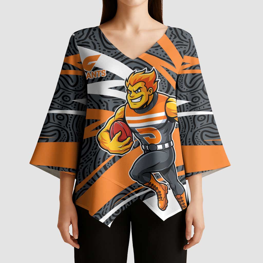 Greater Western Sydney Giants Australian Football Kimono Sleeve Blouse Athletic Hero Mascot With Indigenous Pattern Art