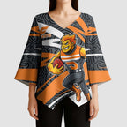 Greater Western Sydney Giants Australian Football Kimono Sleeve Blouse Athletic Hero Mascot With Indigenous Pattern Art