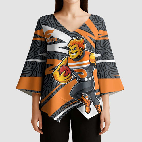 Greater Western Sydney Giants Australian Football Kimono Sleeve Blouse Athletic Hero Mascot With Indigenous Pattern Art