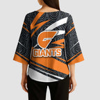 Greater Western Sydney Giants Australian Football Kimono Sleeve Blouse Athletic Hero Mascot With Indigenous Pattern Art