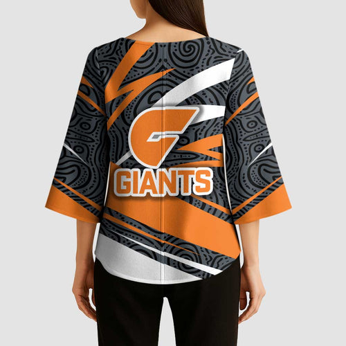Greater Western Sydney Giants Australian Football Kimono Sleeve Blouse Athletic Hero Mascot With Indigenous Pattern Art