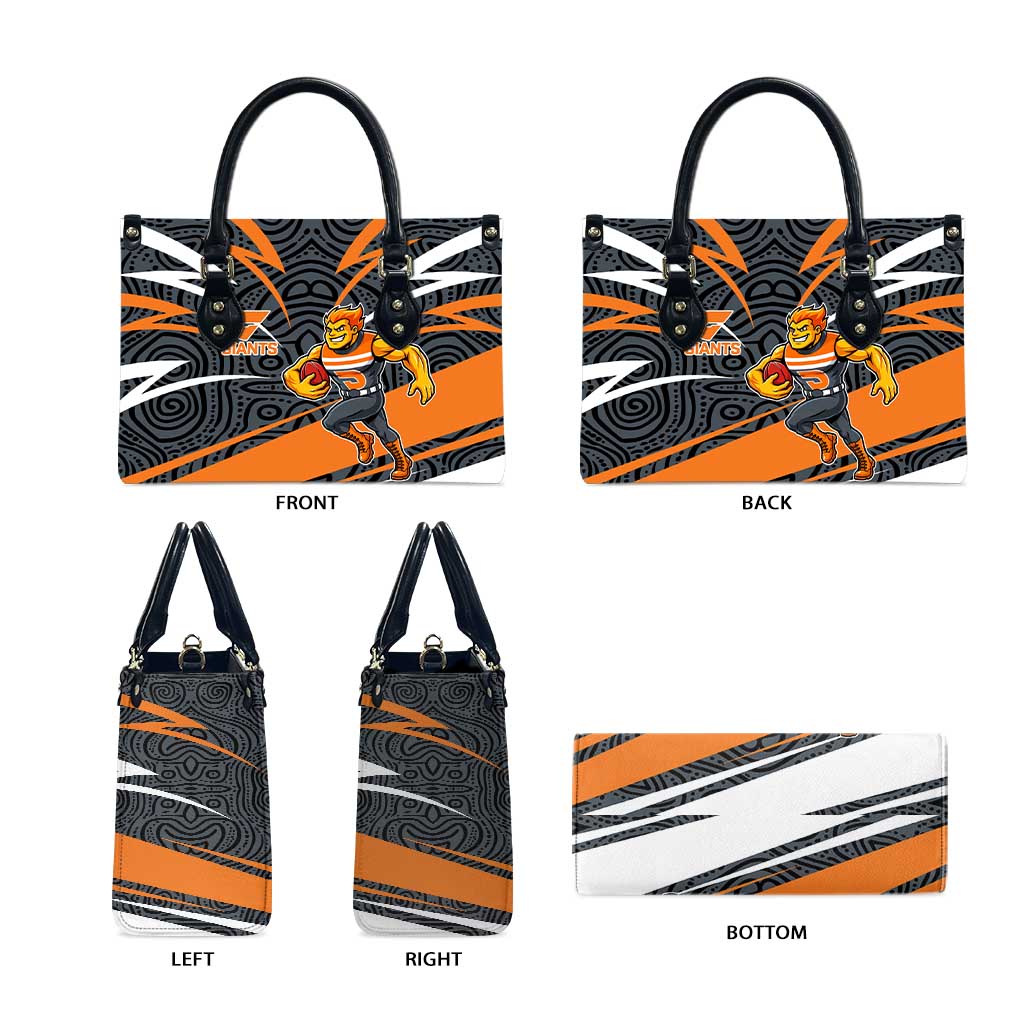 Greater Western Sydney Giants Australian Football Leather Bag Athletic Hero Mascot With Indigenous Pattern Art