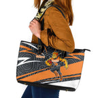 Greater Western Sydney Giants Australian Football Leather Tote Bag Athletic Hero Mascot With Indigenous Pattern Art