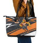 Greater Western Sydney Giants Australian Football Leather Tote Bag Athletic Hero Mascot With Indigenous Pattern Art
