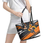 Greater Western Sydney Giants Australian Football Leather Tote Bag Athletic Hero Mascot With Indigenous Pattern Art