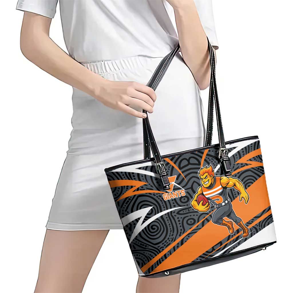Greater Western Sydney Giants Australian Football Leather Tote Bag Athletic Hero Mascot With Indigenous Pattern Art