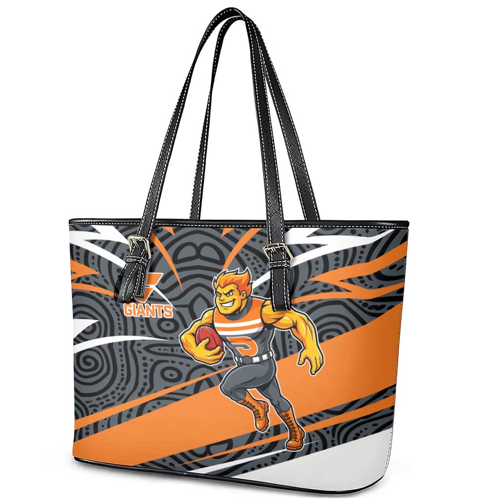 Greater Western Sydney Giants Australian Football Leather Tote Bag Athletic Hero Mascot With Indigenous Pattern Art