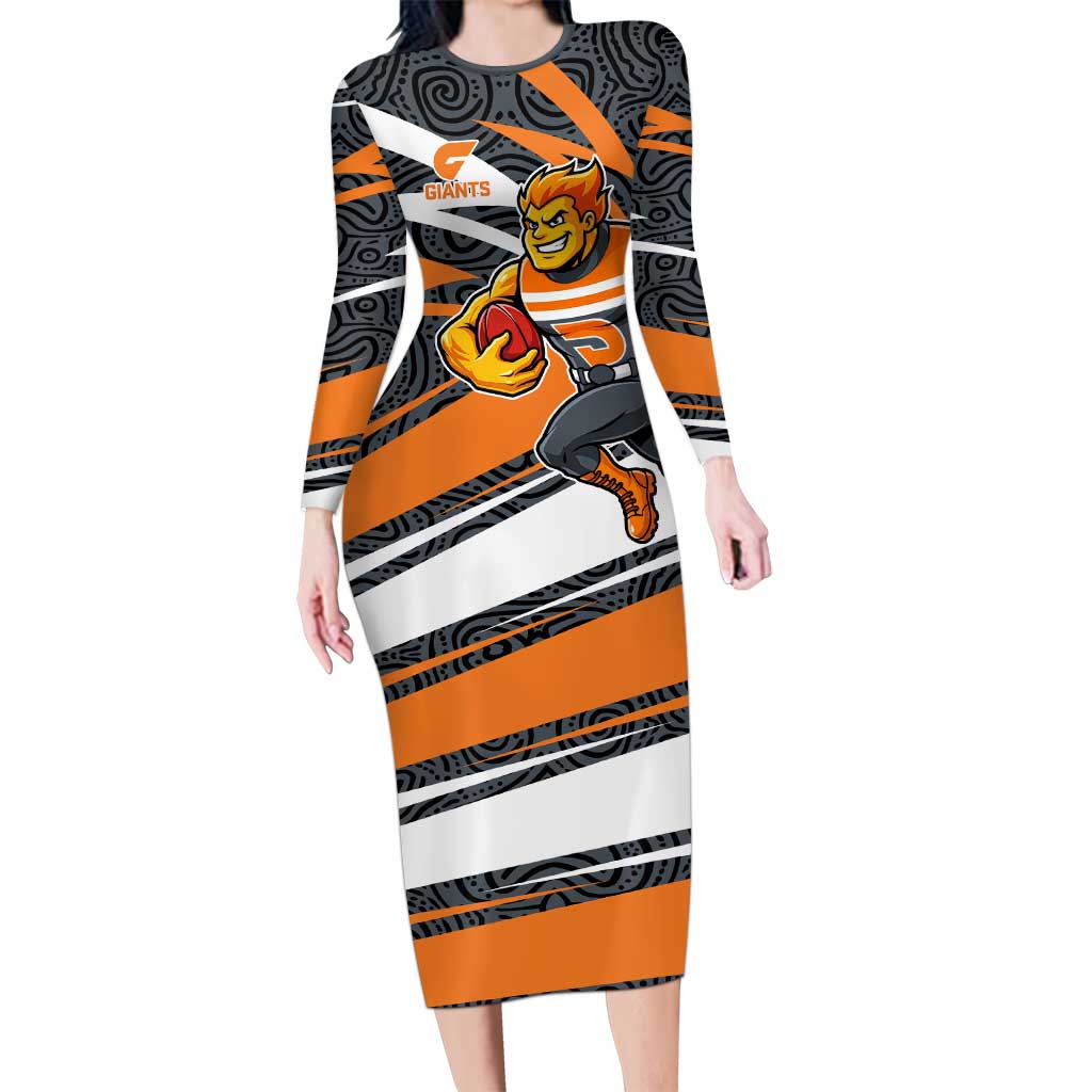 Greater Western Sydney Giants Australian Football Long Sleeve Bodycon Dress Athletic Hero Mascot With Indigenous Pattern Art