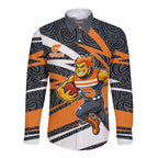 Greater Western Sydney Giants Australian Football Long Sleeve Button Shirt Athletic Hero Mascot With Indigenous Pattern Art