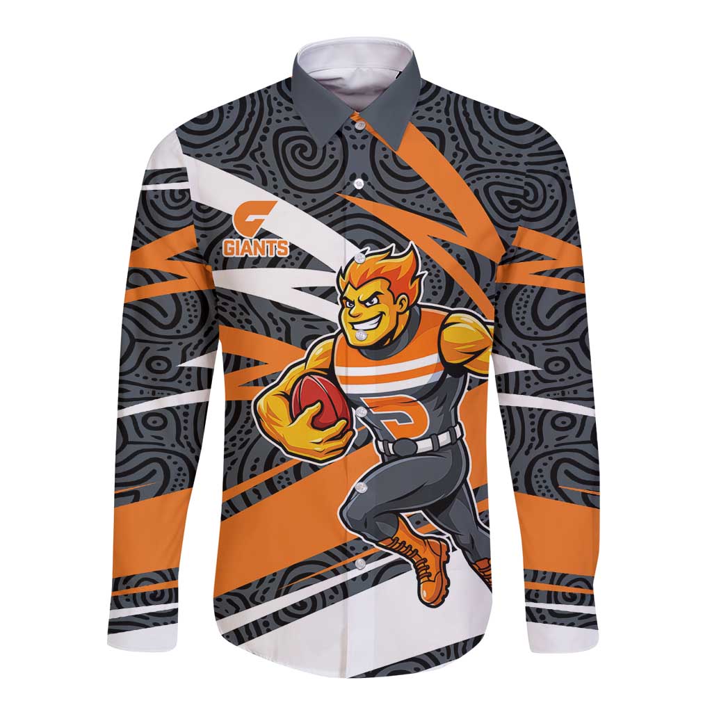 Greater Western Sydney Giants Australian Football Long Sleeve Button Shirt Athletic Hero Mascot With Indigenous Pattern Art