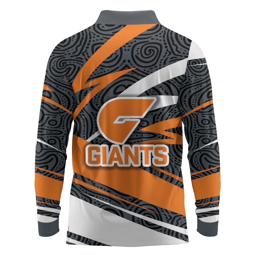 Greater Western Sydney Giants Australian Football Long Sleeve Polo Shirt Athletic Hero Mascot With Indigenous Pattern Art