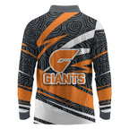 Greater Western Sydney Giants Australian Football Long Sleeve Polo Shirt Athletic Hero Mascot With Indigenous Pattern Art