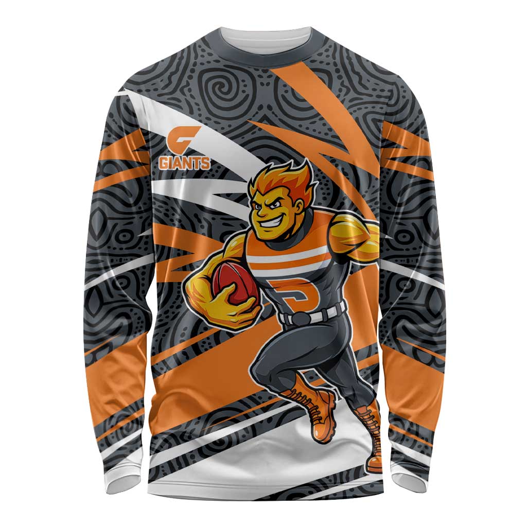 Greater Western Sydney Giants Australian Football Long Sleeve Shirt Athletic Hero Mascot With Indigenous Pattern Art