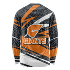 Greater Western Sydney Giants Australian Football Long Sleeve Shirt Athletic Hero Mascot With Indigenous Pattern Art