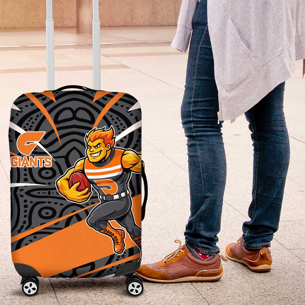 Greater Western Sydney Giants Australian Football Luggage Cover Athletic Hero Mascot With Indigenous Pattern Art