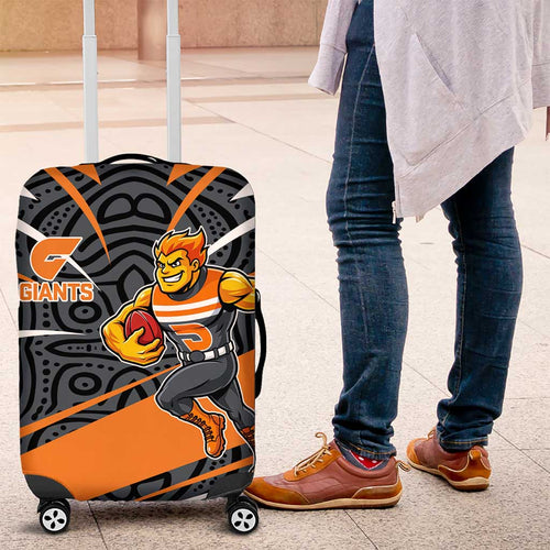 Greater Western Sydney Giants Australian Football Luggage Cover Athletic Hero Mascot With Indigenous Pattern Art