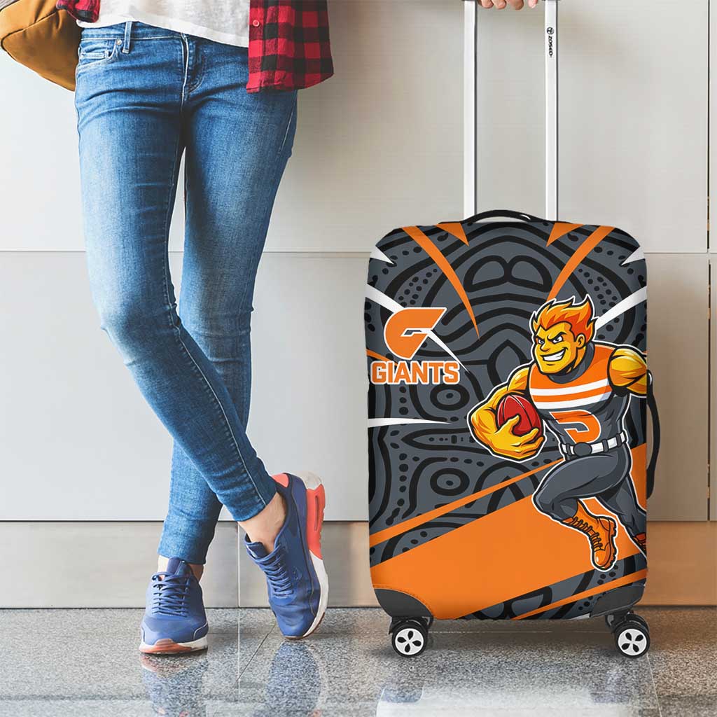 Greater Western Sydney Giants Australian Football Luggage Cover Athletic Hero Mascot With Indigenous Pattern Art
