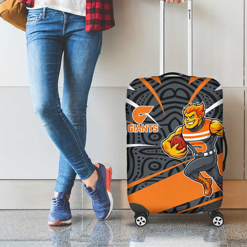 Greater Western Sydney Giants Australian Football Luggage Cover Athletic Hero Mascot With Indigenous Pattern Art